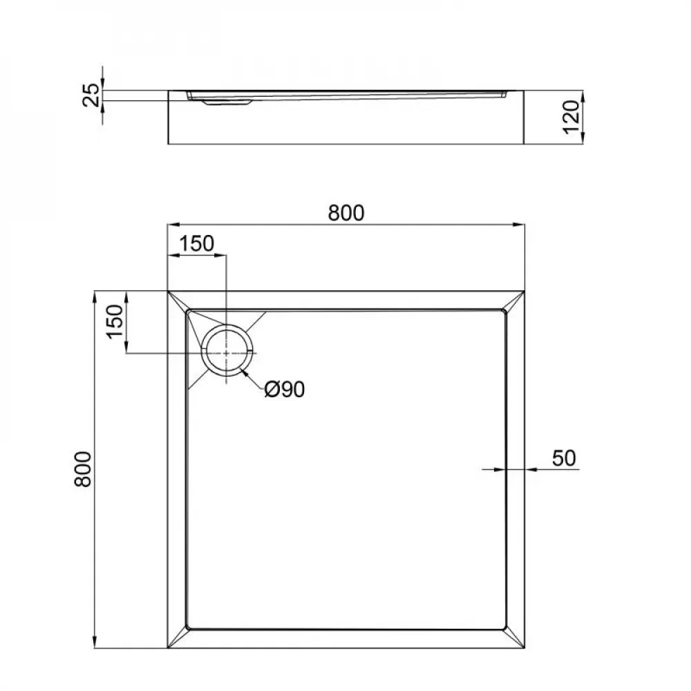 Душовий піддон Qtap Tern 308812C 80x80x12 см + сифон SD00046987
