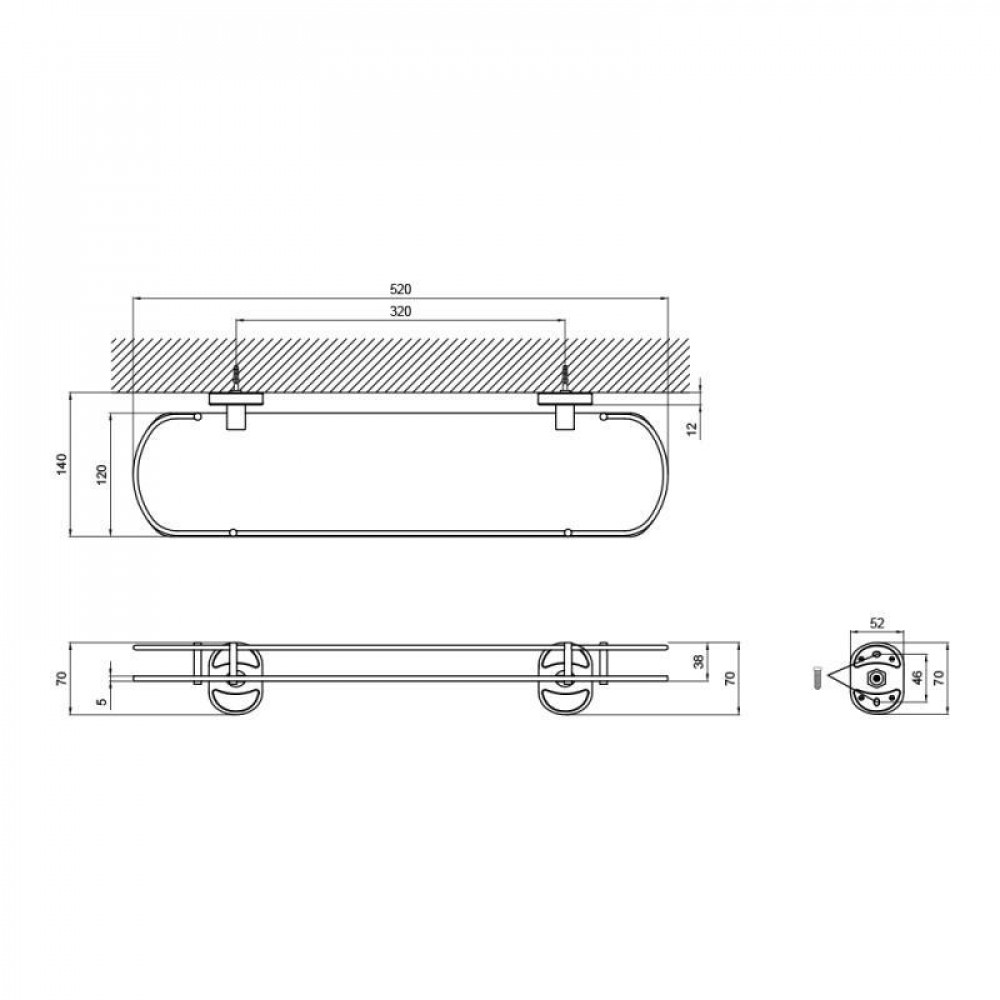 Полка універсальна Lidz Oreo 0902 скляна (52*16 см) LDORE0902CRM22179 Chrome SD00028276