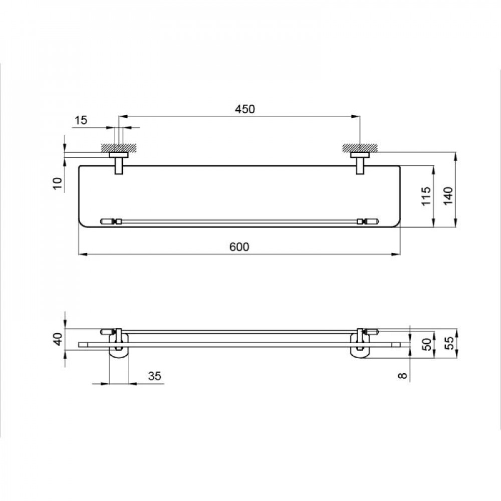 Полиця універсальна Qtap Liberty скляна 600 мм QTLIBCRM1153 Chrome SD00031717