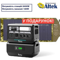 Комплект зарядна станція AL 2400 PowerBox PRO PLUS + розкладна панель 120W ALT-120, мілітарі