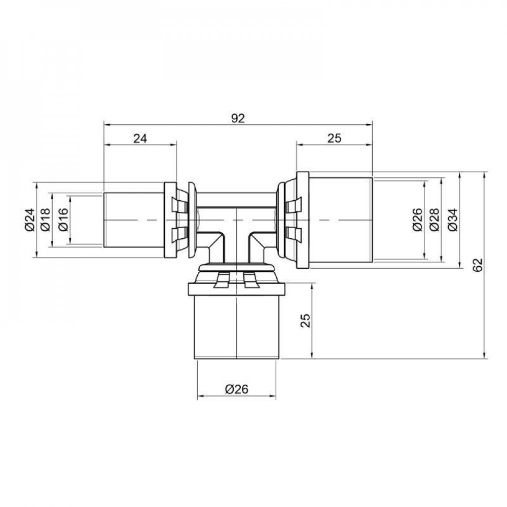 Трійник прес Icma 26х26х16 №406 SD00009082