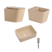 Комплект Qtap Tern Beige 3 в 1: підвісний унітаз Ultra Quiet + біде підвісне + раковина накладна QTTERSB49163