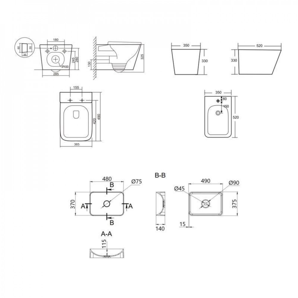 Комплект Qtap Tern Beige 3 в 1: підвісний унітаз Ultra Quiet + біде підвісне + раковина накладна QTTERSB49163 SD00055287
