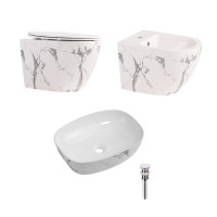 Комплект Qtap Robin Marble 3 в 1: підвісний унітаз Ultra Quiet + біде підвісне + раковина накладна QTROBMR49160