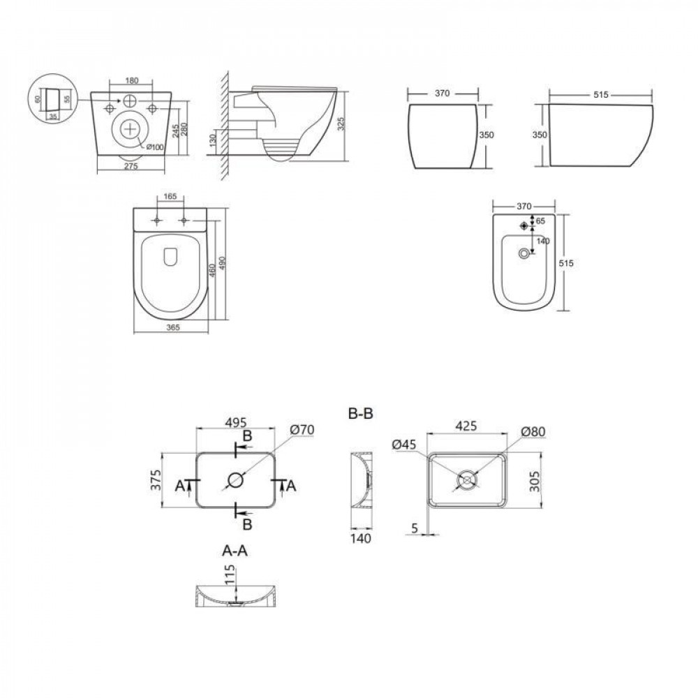 Комплект Qtap Robin Marble 3 в 1: підвісний унітаз Ultra Quiet + біде підвісне + раковина накладна QTROBMR49160 SD00055284