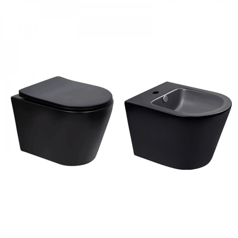 Комплект Qtap Scorpio Matt Black 2 в 1: унітаз підвісний Ultra Quiet QT14332380AMB + біде підвісне QT1455053FMB SD00053496