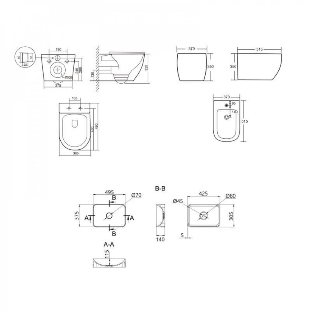 Комплект Qtap Robin Stone grey 3 в 1: підвісний унітаз Ultra Quiet + біде підвісне + раковина накладна QTROBSG49158 SD00055282