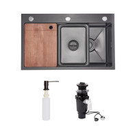 Комплект Lidz Handmade H7545B Мийка для кухні інтегрована Decor Black PVD Honeycomb LDH7545BDECPVD48373+Lidz (BLA) Подрібнювач для