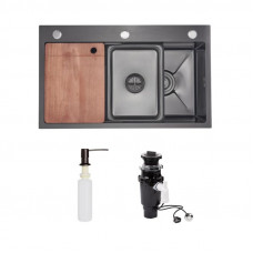 Комплект Lidz Handmade H7545B Мийка для кухні інтегрована Decor Black PVD Honeycomb LDH7545BDECPVD48373+Lidz (BLA) Подрібнювач для