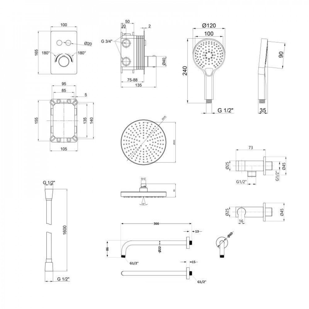 Акційний набір Qtap: Змішувач для душу Votice QTVOT6442T105NKB+Лійка QTHLAVA228O1ZBB+Лійка QTRUCA120O3KBB+Шланг SD00056267