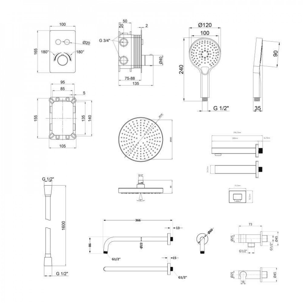 Акційний набір Qtap: Змішувач для душу Votice QTVOT6443T105NKB+Лійка QTHLAVA228O1ZBB+Лійка SD00056268