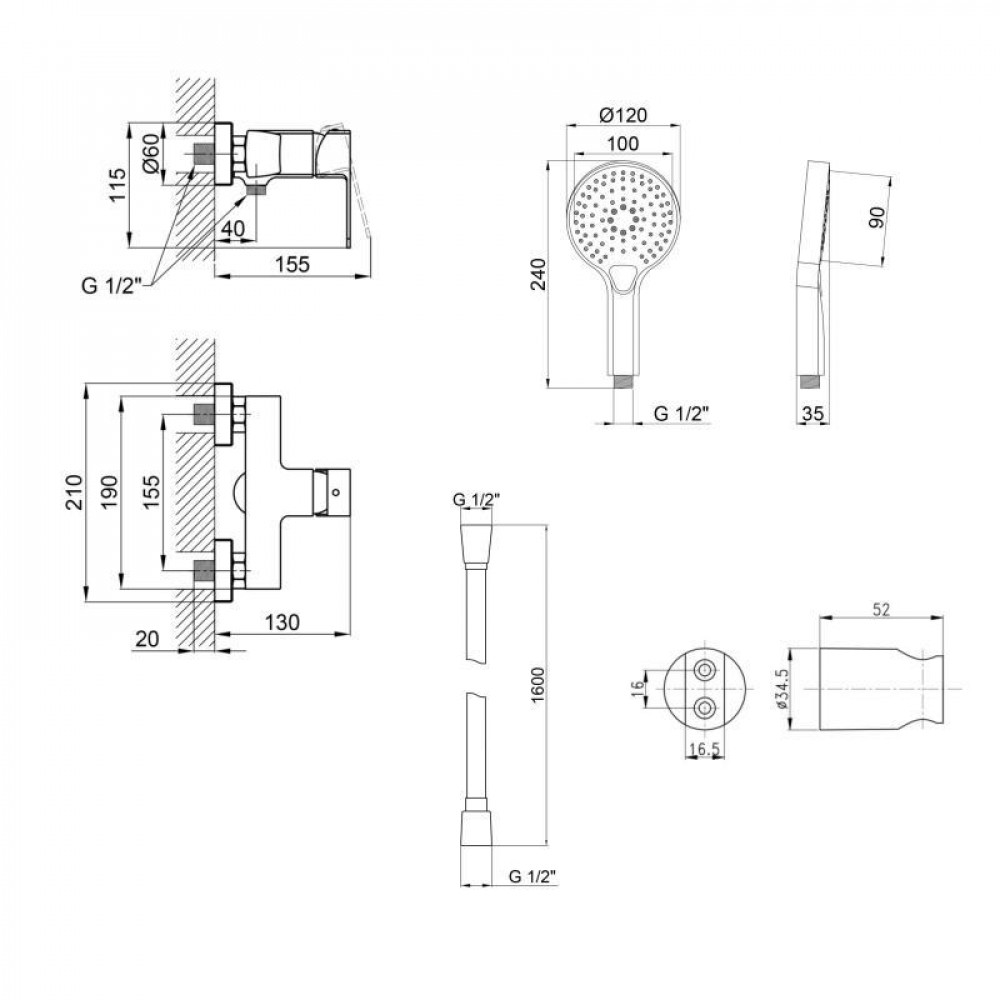 Акційний набір Qtap: Змішувач для душу Lipno QTLIPNO4023101CB +Лійка Rucni QTRUCA120O3KBB+Шланг Hadice QTHADPVCSQ160B + Тримач SD00056263
