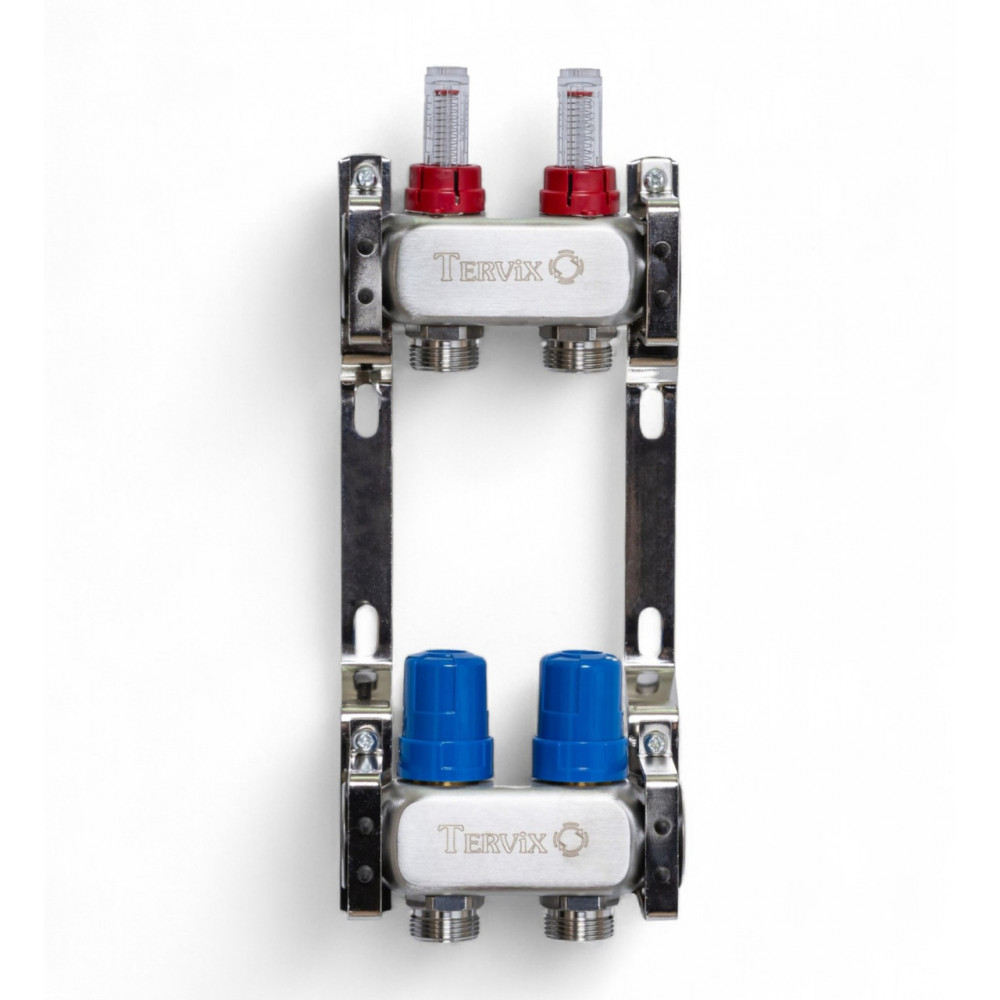 501102 Колектор теплої підлоги на 2 контури, з витратомірами, нерж.сталь Tervix Pro Line 501102