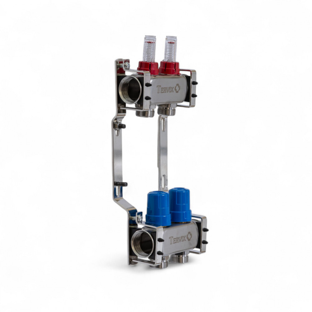 501102 Колектор теплої підлоги на 2 контури, з витратомірами, нерж.сталь Tervix Pro Line 501102