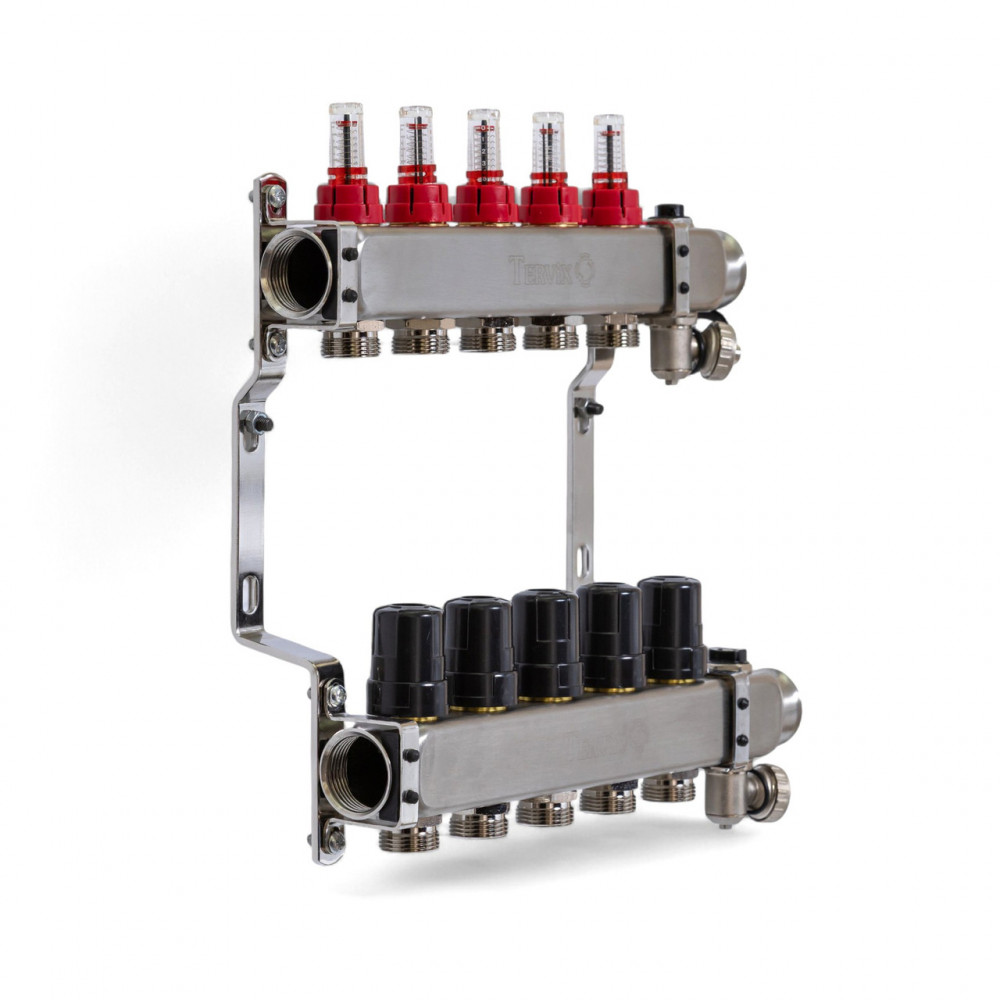501205 Колектор на 5 конт., з витратомірами, краном Маєвськ. та зливним, нерж.сталь Tervix Pro Line 501205