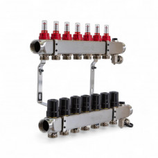501207 Колектор на 7 конт., з витратомірами, краном Маєвськ. та зливним, нерж.сталь Tervix Pro Line