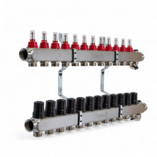 501212 Колектор на 12 конт., з витратомірами, краном Маєвськ. та зливним, нерж.сталь Tervix Pro Line