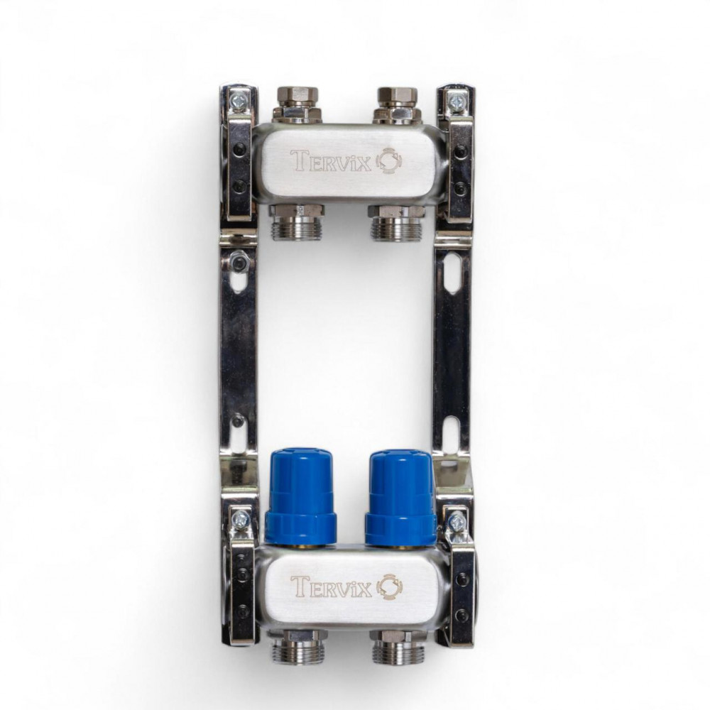 501002 Колектор теплої підлоги на 2 контури, без витратомірів, нерж.сталь Tervix Pro Line 501002
