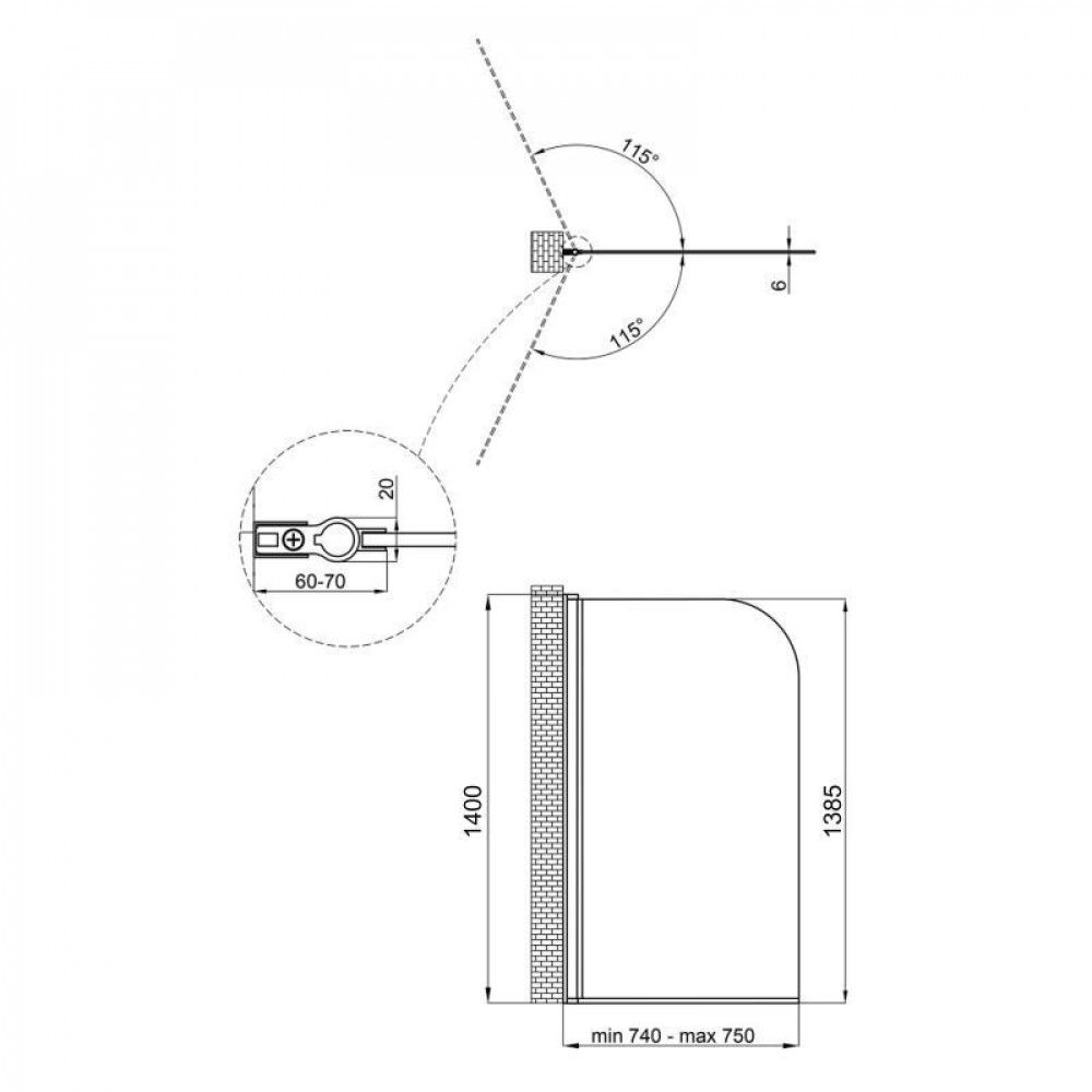 Штора на ванну Qtap Standard CRM407513APL скло Pear 6 мм, 75х130 см, ліва SD00039718