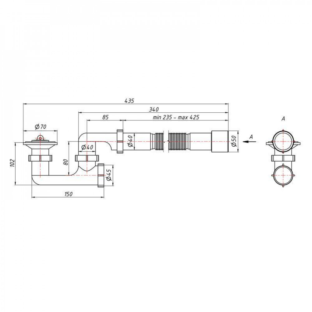 Сифон для душового піддона Lidz (WHI) 60 04 P001 00 з ревізією (вихід 40/50 мм) SD00042789