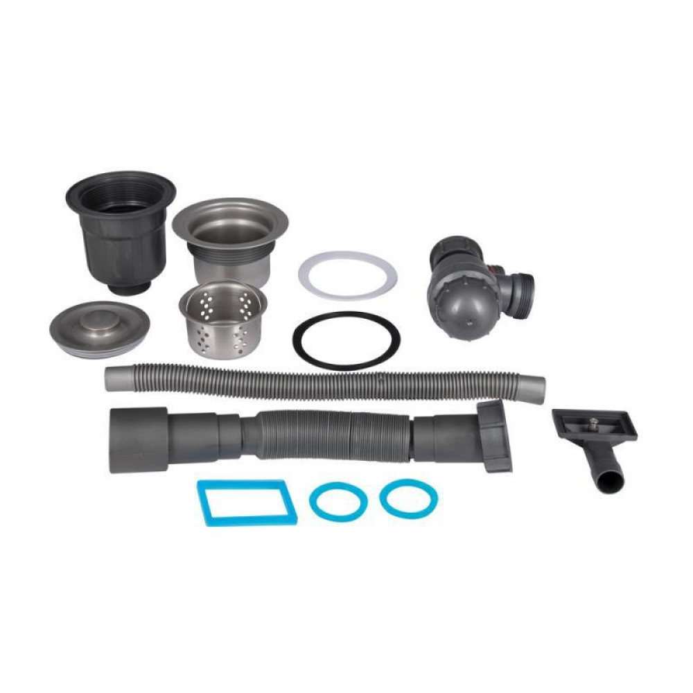 Сифон LK16 для кухонної мийки Bruch PVD, випуск 115 мм колбовий з квадратним переливом Grey (вихід гофри 40/50мм) Lidz SD00051310