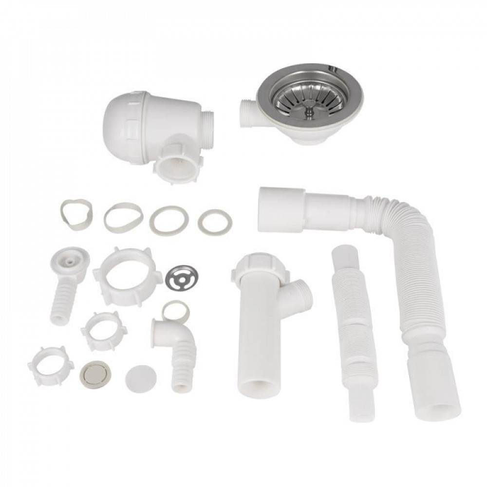 Сифон для кухонної мийки Lidz (WHI) 60 08 E001 01 ECO з круглим переливом (вихід 50 мм) SD00042754