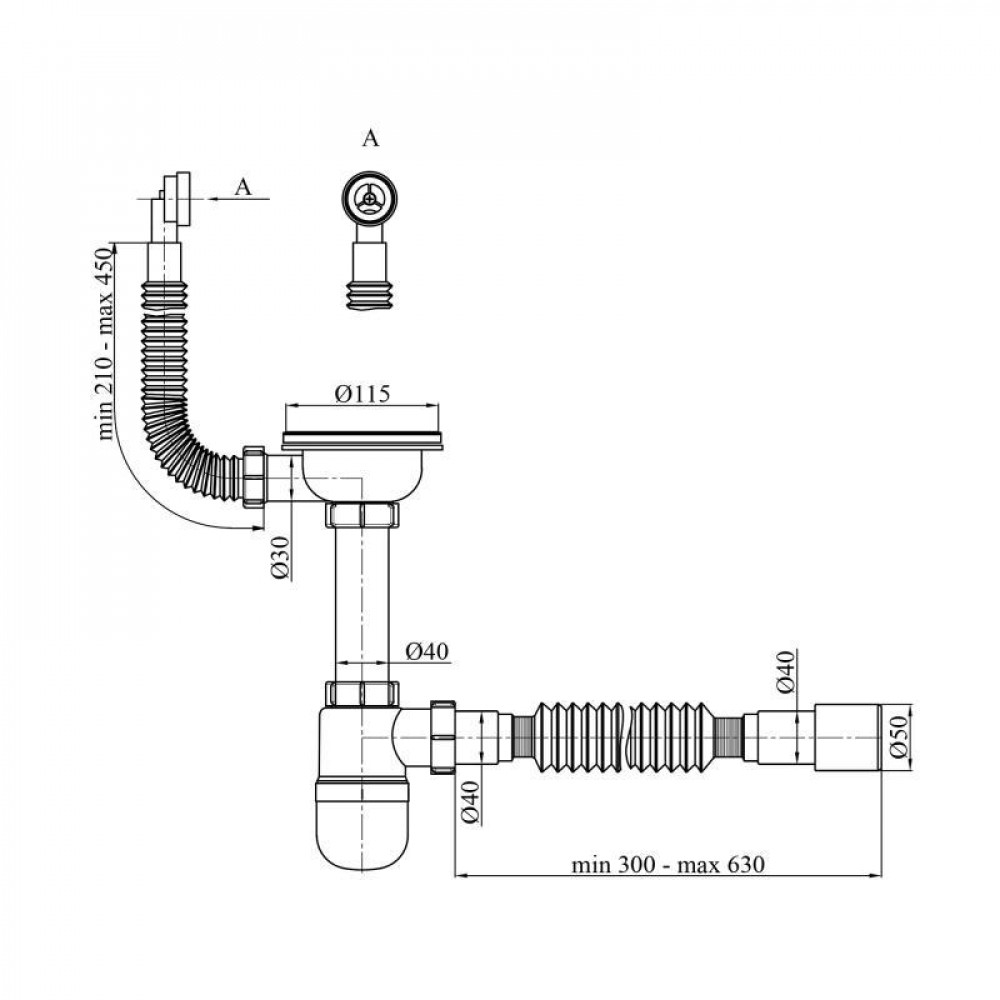 Сифон для кухонної мийки Lidz (WHI) LK14, колбовий з круглим переливом (вихід 50 мм) SD00050514
