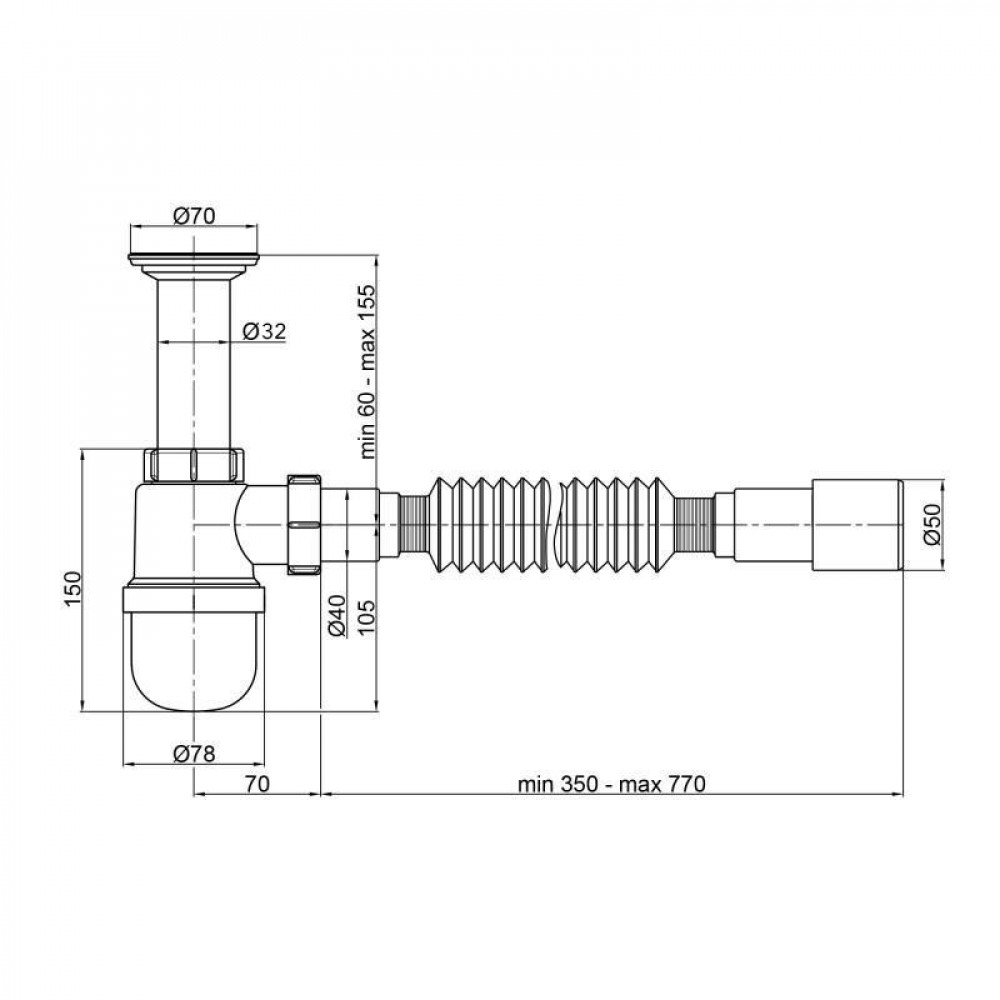 Сифон для раковини Lidz (WHI) 60 06 Y001 01 (вихід 50 мм) SD00042766
