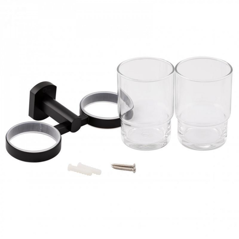 Стакан с держателем Qtap Liberty настенный двойной QTLIBBLM1155 Black SD00040023