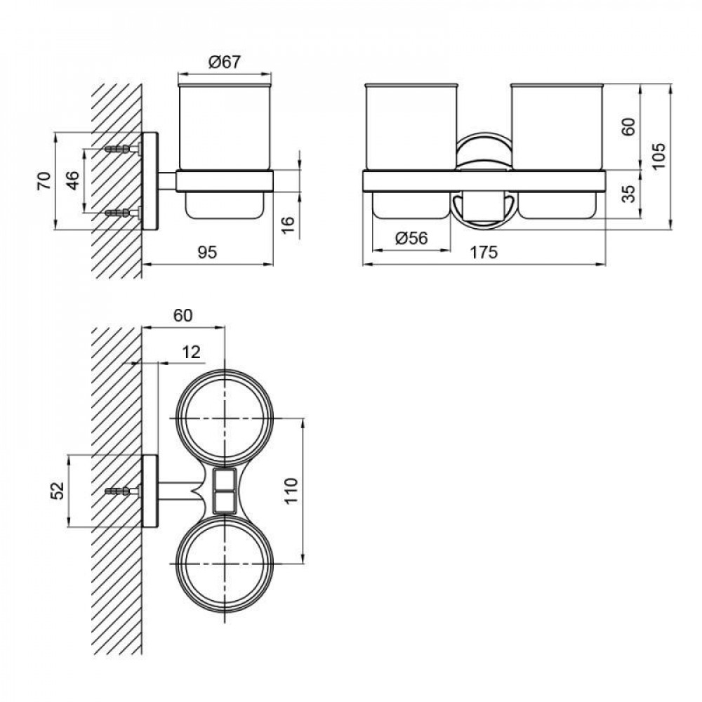 Стакан с держателем Lidz Oreo 0402 двойной настенный (матовое стекло) LDORE0402CRM22164 Chrome SD00028261