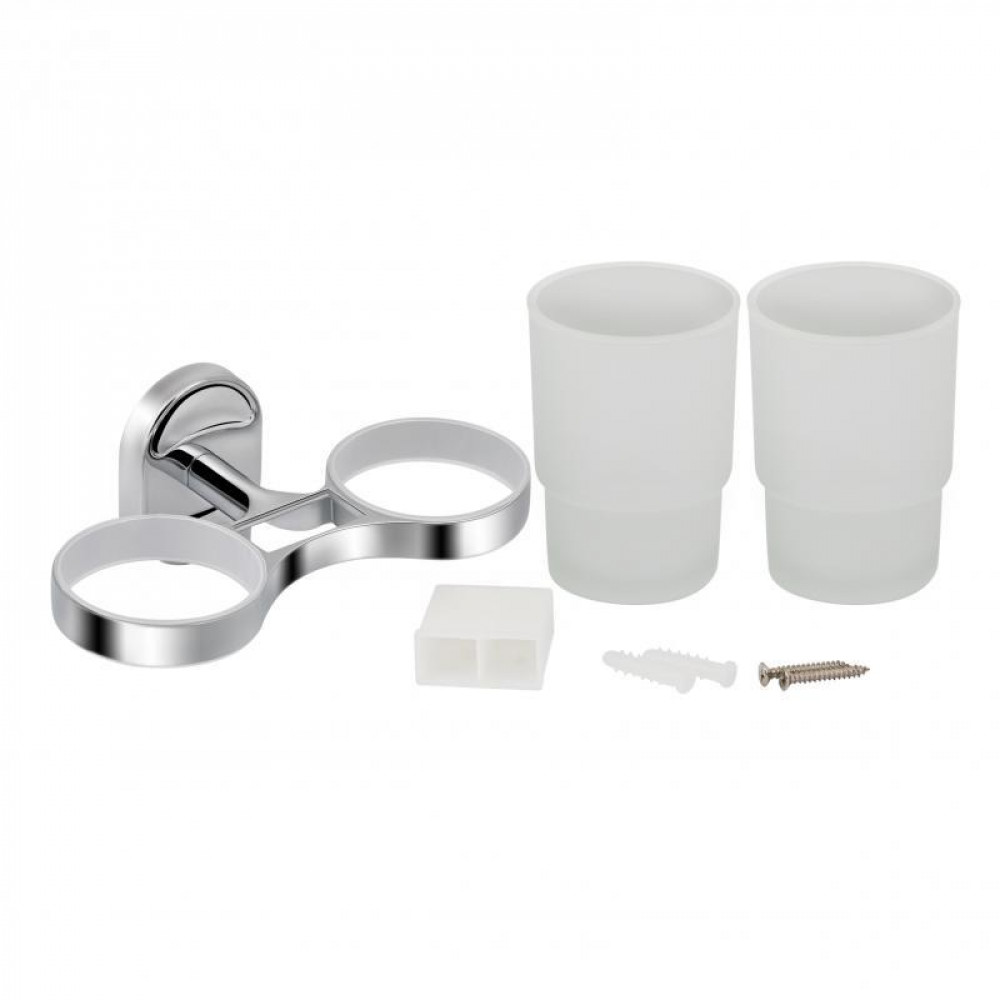 Стакан с держателем Lidz Oreo 0402 двойной настенный (матовое стекло) LDORE0402CRM22164 Chrome SD00028261