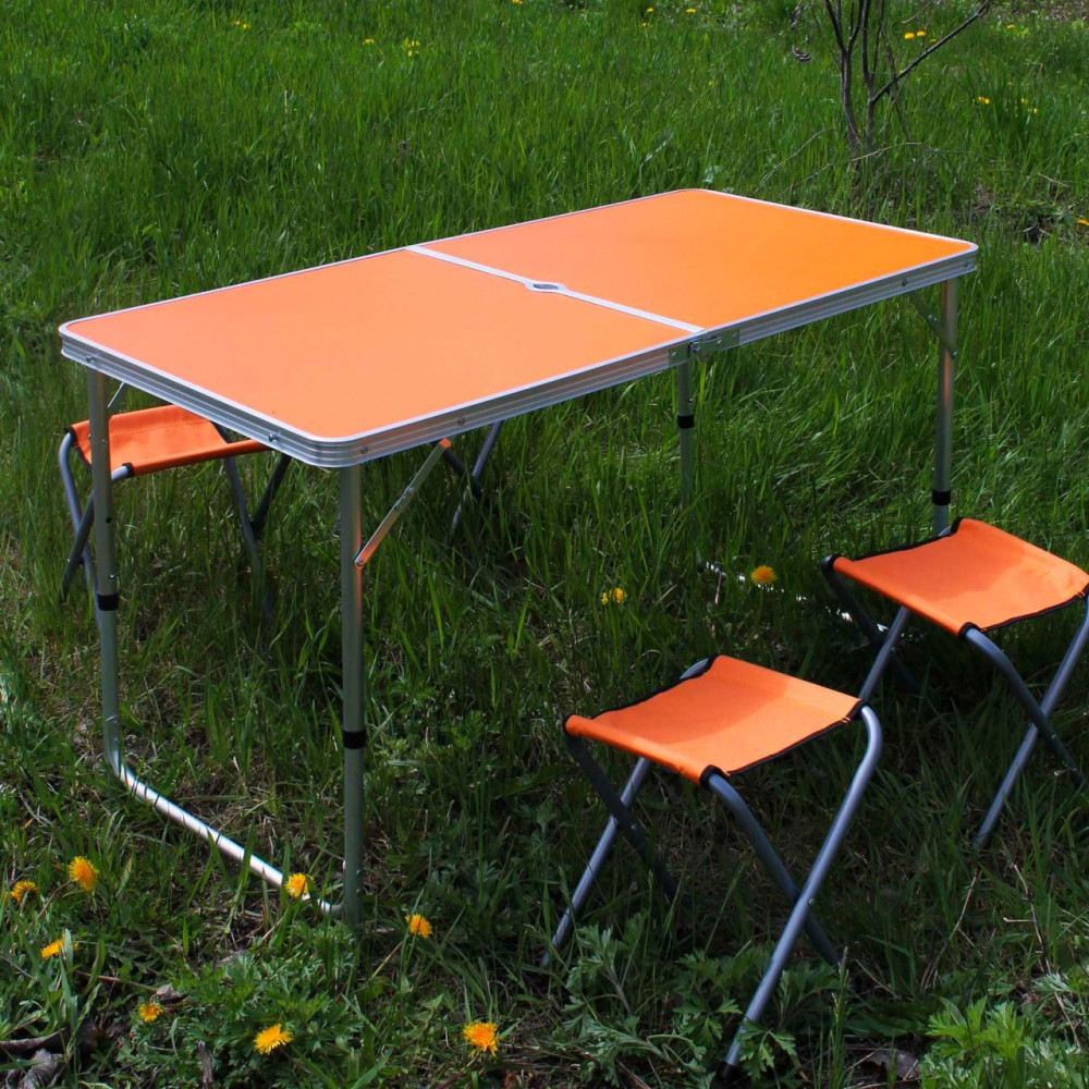Розкладний стіл (жовтогарячий) для пікніка, стільці SP00483