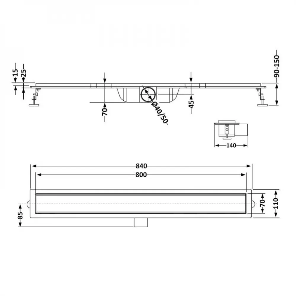 Трап із нержавіючої сталі Qtap Taurus FA800 лінійний із сухим затвором SD00051892