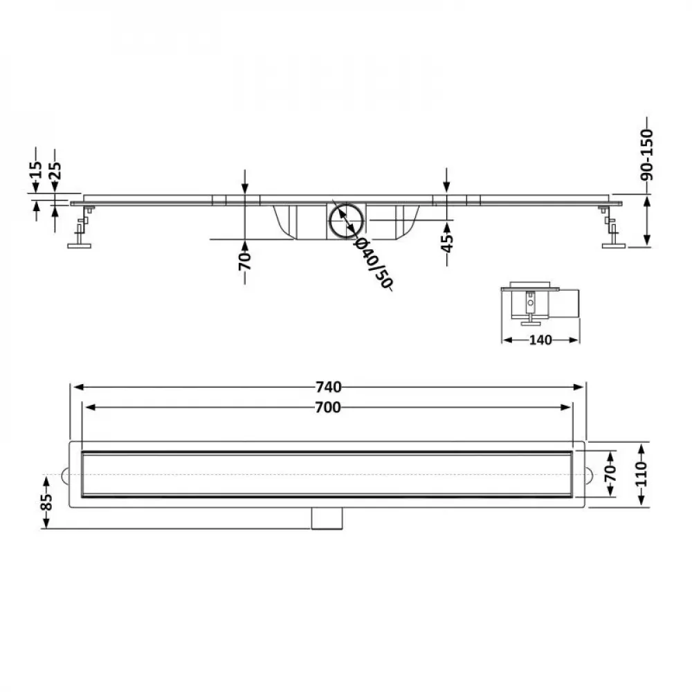 Трап із нержавіючої сталі Qtap Taurus FA700MBLA лінійний із сухим затвором SD00051934