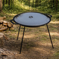 Сковорода чавунна 45 см з кришкою з нержавійки і підставкою