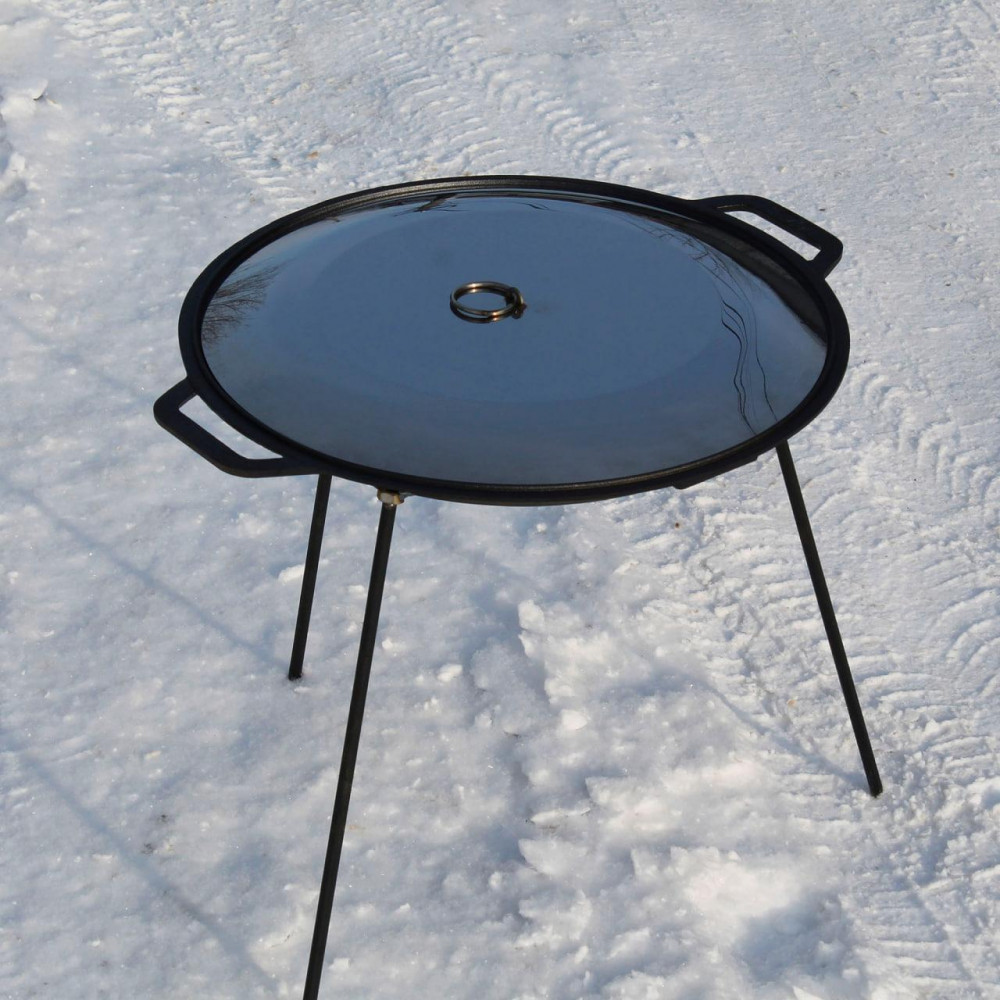 Сковорода чавунна 45 см з кришкою з нержавійки і підставкою SP27286