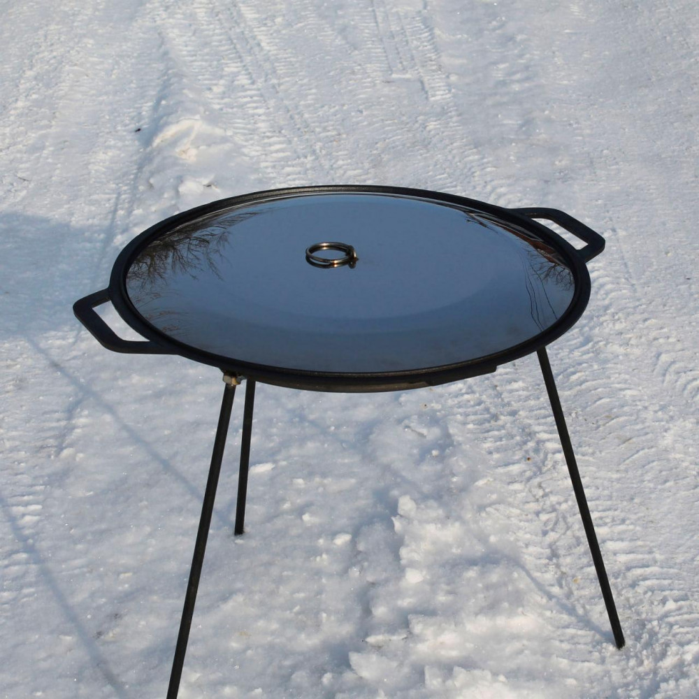 Сковорода чавунна 45 см з кришкою з нержавійки і підставкою SP27286