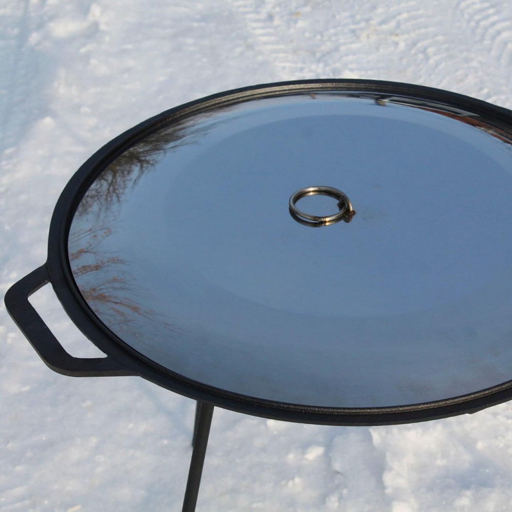 Сковорода чавунна 45 см з кришкою з нержавійки і підставкою SP27286