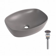 Раковина накладна Qtap Robin 500х380х140 мм, Stone grey, прямокутна, з донним клапаном QT04116302SG