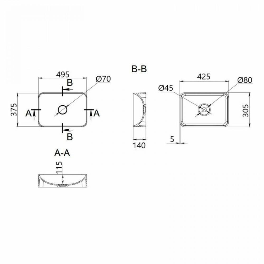 Раковина накладна Qtap Robin 500х380х140 мм, Beige, прямокутна, з донним клапаном QT04116302SB SD00054298