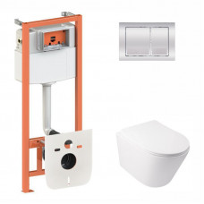 Готове рішення Qtap для ванної кімнати: підвісний унітаз Swan Rimless 520х360х320 + комплект інсталяції Nest 4 в 1 (квадратна