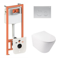 Готове рішення Qtap для ванної кімнати: підвісний унітаз Swan + комплект інсталяції Nest 4 в 1 (кругла клавіша