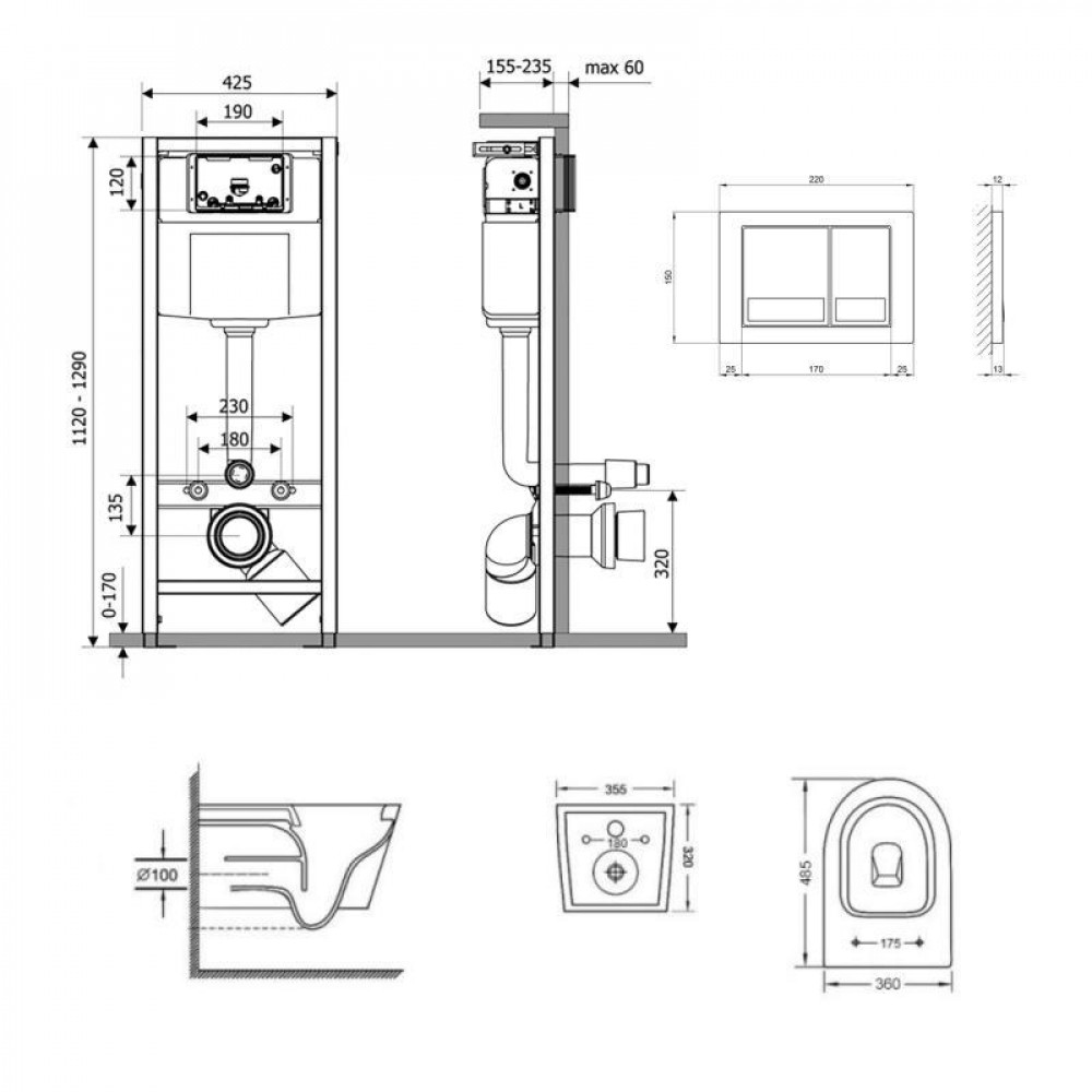 Готове рішення Qtap для ванної кімнати: підвісний унітаз Swan + комплект інсталяції Nest 4 в 1 (квадратна SD00051272