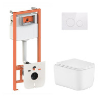 Готовое решение Qtap для ванной комнаты: подвесной унитаз Gemini Ultra Quiet 485×340×350 + комплект инсталляции Nest 4 в 1 (кругла