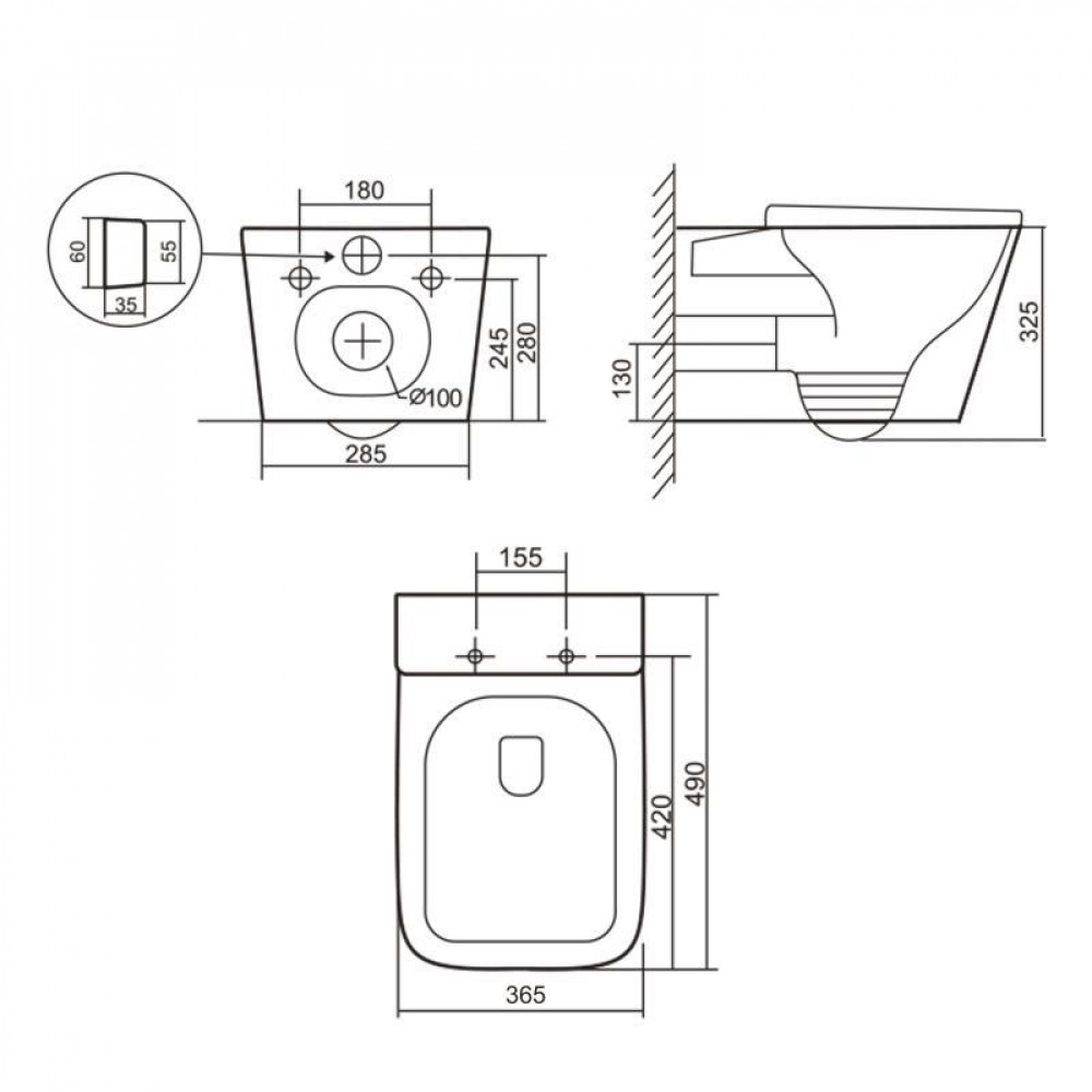 Унітаз підвісний Tern Ultra Quiet 490×365×325 мм, Anthracite, з сидінням Slim Duroplast / Soft-close / Quick Release SD00054288