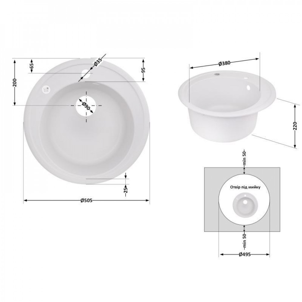 Кухонна мийка Lidz D510/200 WHI-01 (LIDZWHI01D510200) SD00039821