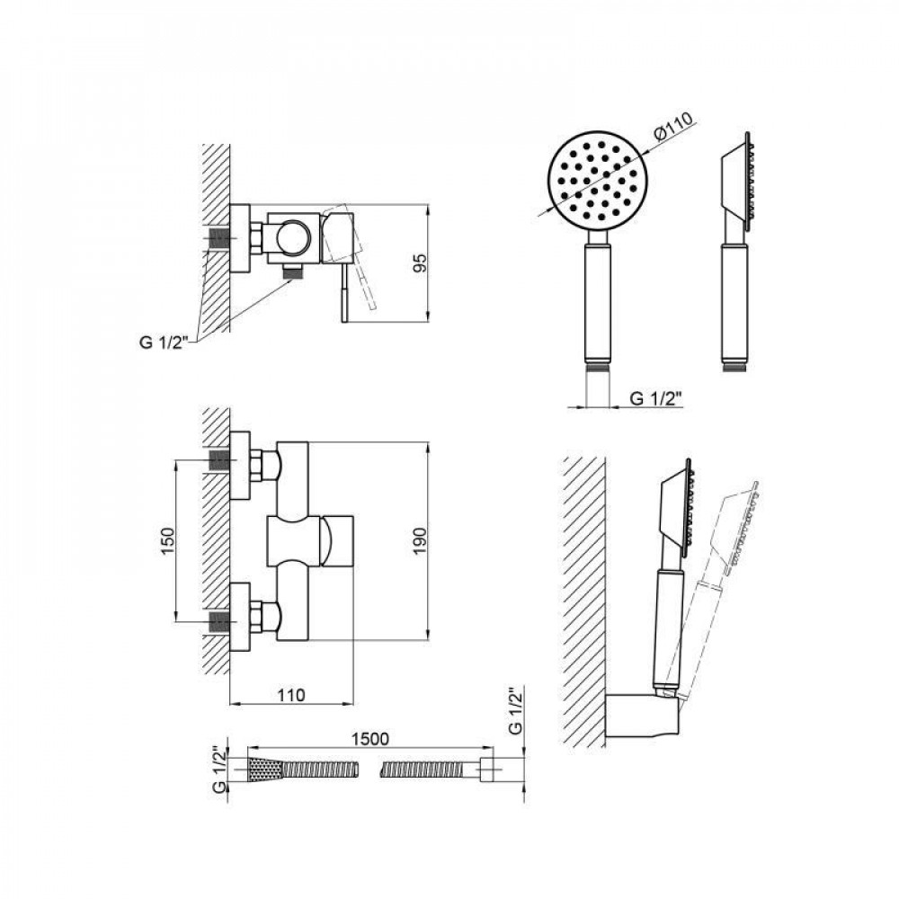Змішувач для душу Lidz Aria 010 (з душовим гарнітуром) (k35) LDARI010NKS43361 Nickel SD00049484