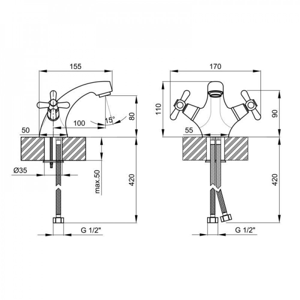 Змішувач для раковини Lidz Dominox 161 двохвентильний LDDOM161CRM35532 Chrome SD00041635