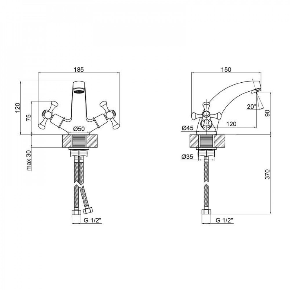 Змішувач для раковини Lidz Lamb 161F двохвентильний LDLAM161FCRM35446 Chrome SD00041550