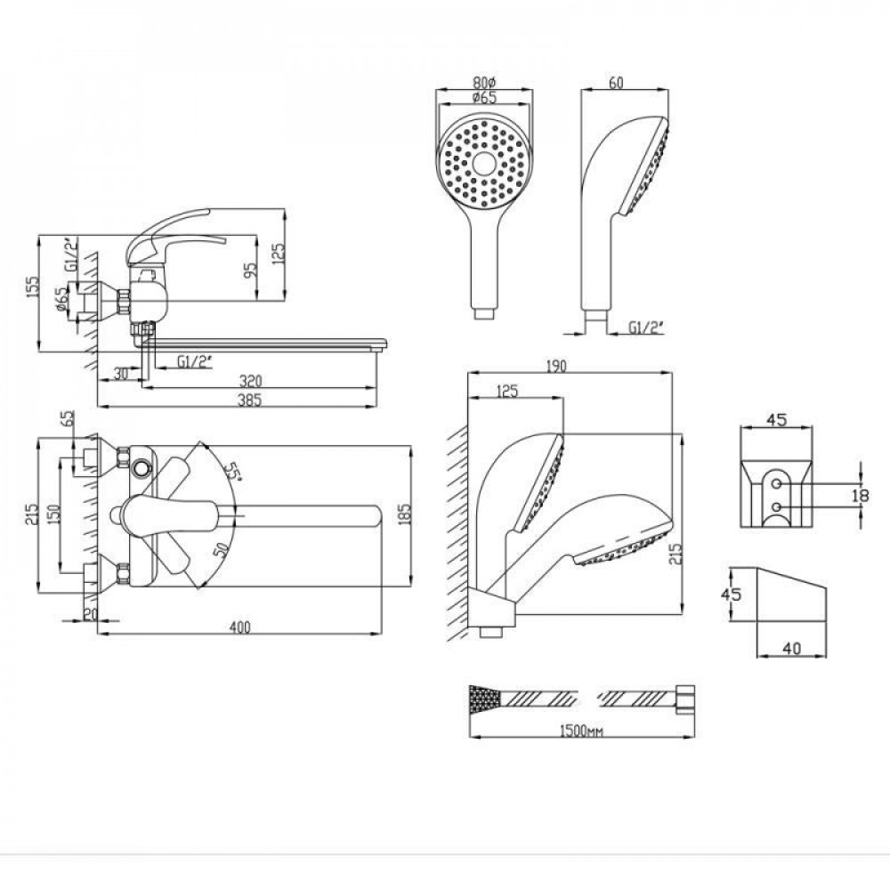 Змішувач для ванни Lidz 43 79 0051 з поворотним виливом (з душовим гарнітуром) (k40) LD43790051CRM35128 Chrome SD00041232